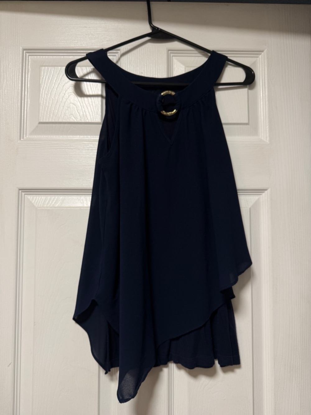 Iz Byer Navy Halter Camisole with Gold Ring Accent
